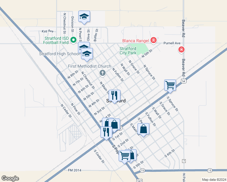 map of restaurants, bars, coffee shops, grocery stores, and more near in Stratford