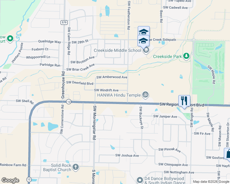 map of restaurants, bars, coffee shops, grocery stores, and more near 3003 Southwest Windrift Avenue in Bentonville