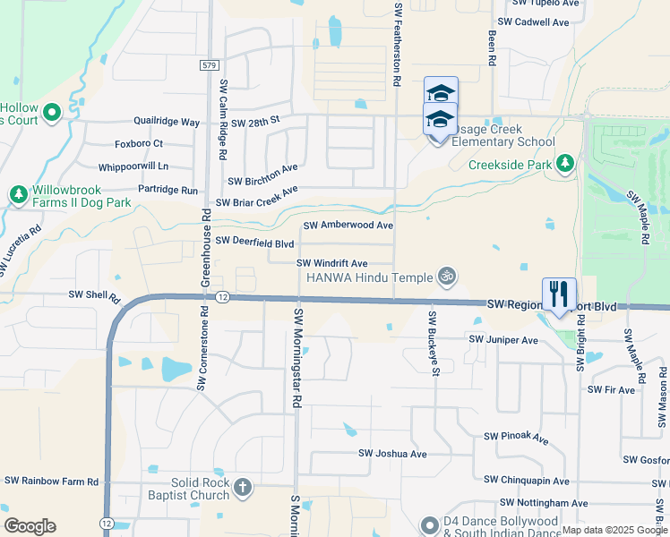 map of restaurants, bars, coffee shops, grocery stores, and more near 3105 Southwest Windrift Avenue in Bentonville