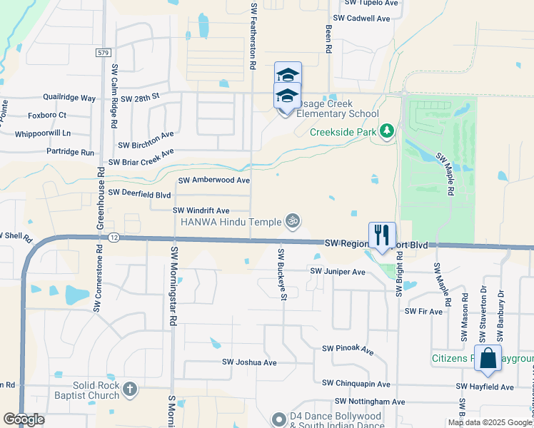 map of restaurants, bars, coffee shops, grocery stores, and more near 2812 Southwest Regional Airport Boulevard in Bentonville
