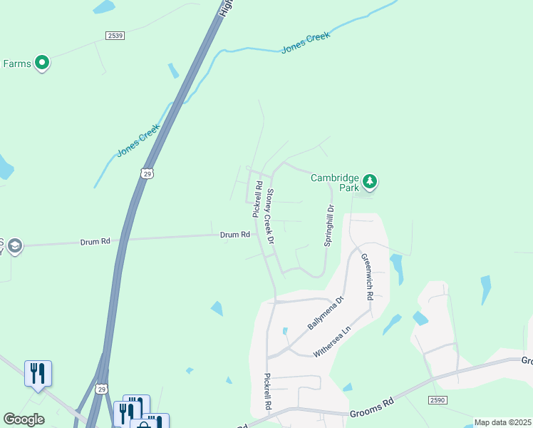 map of restaurants, bars, coffee shops, grocery stores, and more near 504 Stoney Creek Drive in Reidsville