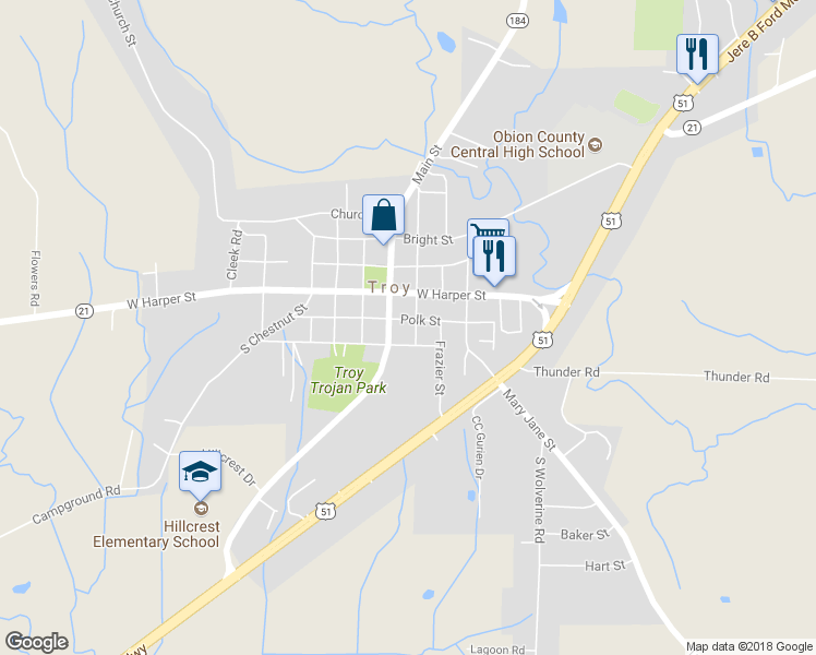 map of restaurants, bars, coffee shops, grocery stores, and more near 121 Polk Street in Troy