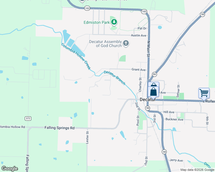 map of restaurants, bars, coffee shops, grocery stores, and more near 325 Grant Springs Drive in Decatur