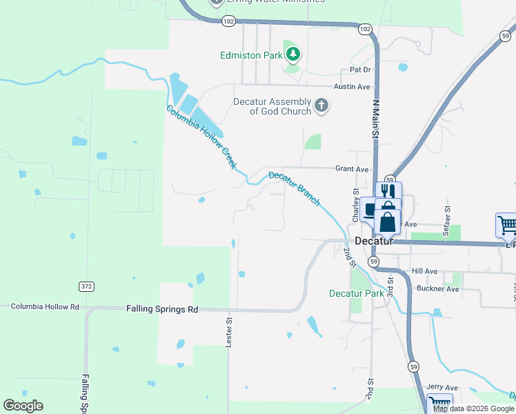 map of restaurants, bars, coffee shops, grocery stores, and more near 644 Hidden Springs Drive in Decatur