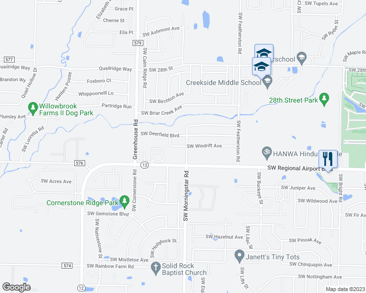 map of restaurants, bars, coffee shops, grocery stores, and more near 3301 Southwest Windrift Avenue in Bentonville