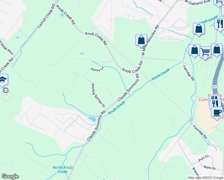 map of restaurants, bars, coffee shops, grocery stores, and more near 13 Carriage Court in Johnson City