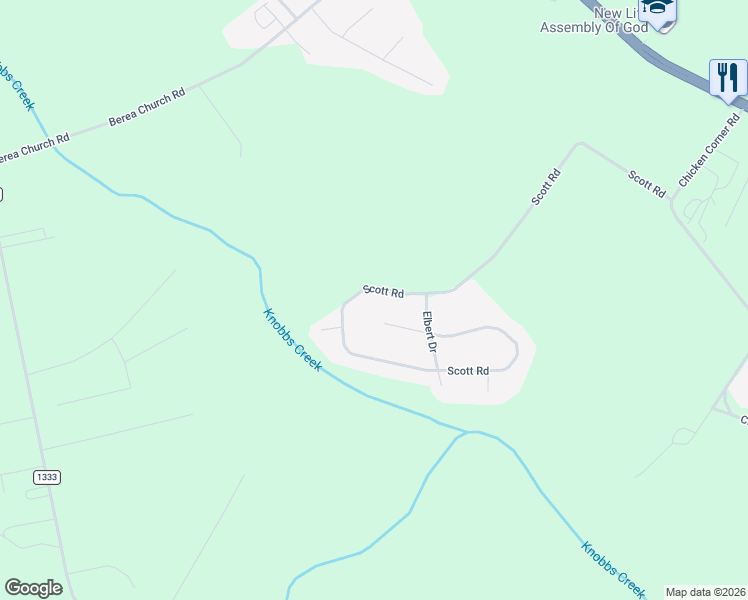 map of restaurants, bars, coffee shops, grocery stores, and more near 1032 Scott Road in Elizabeth City