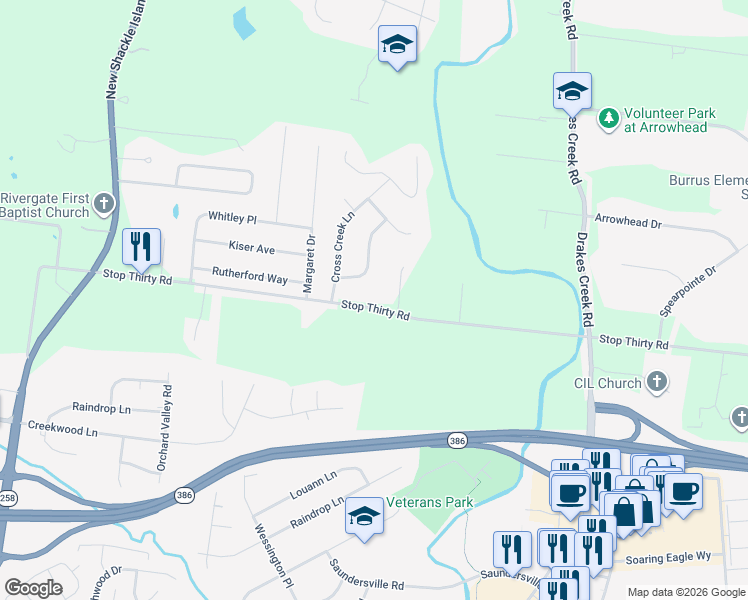map of restaurants, bars, coffee shops, grocery stores, and more near 2032 Stop 30 Road in Hendersonville