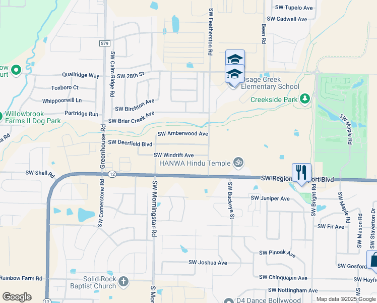 map of restaurants, bars, coffee shops, grocery stores, and more near 3003 Southwest Windrift Avenue in Bentonville
