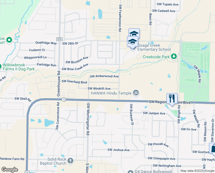 map of restaurants, bars, coffee shops, grocery stores, and more near 3004 Southwest Windrift Avenue in Bentonville