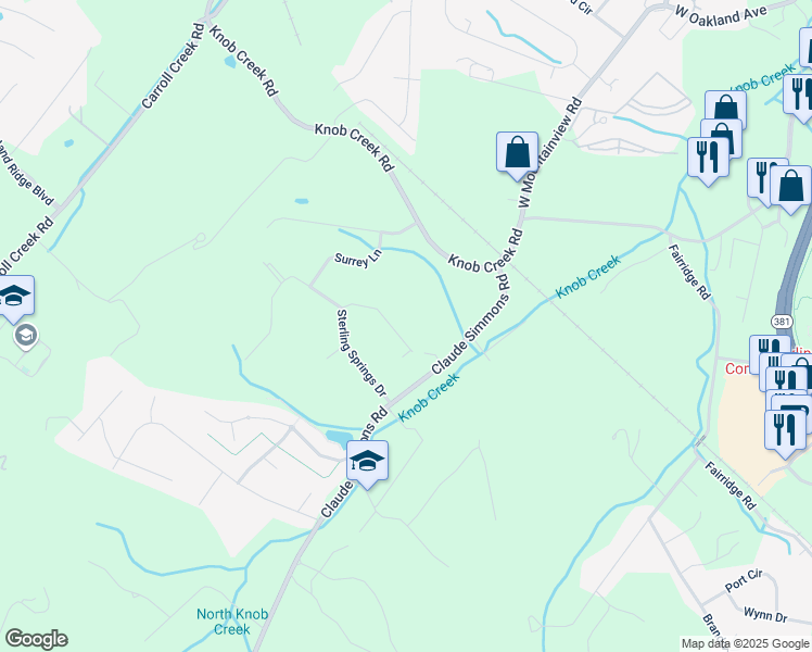 map of restaurants, bars, coffee shops, grocery stores, and more near 13 Carriage Court in Johnson City