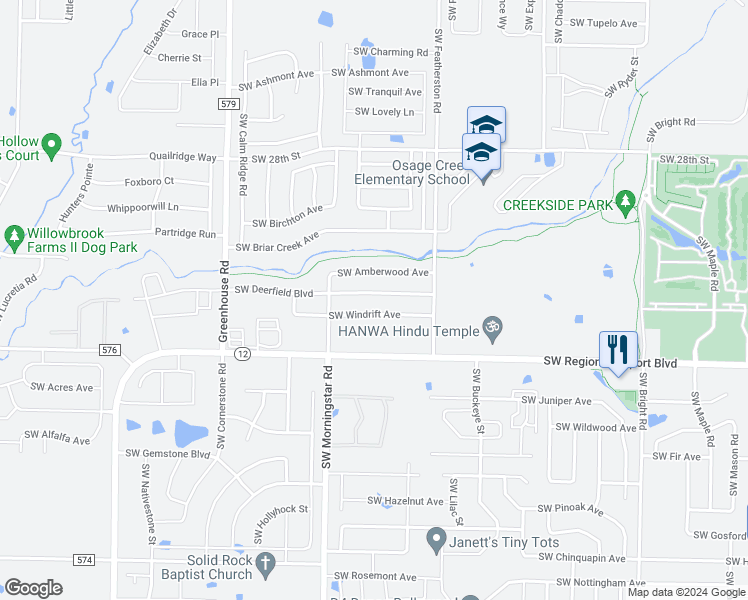 map of restaurants, bars, coffee shops, grocery stores, and more near 3103 Southwest Deerfield Boulevard in Bentonville