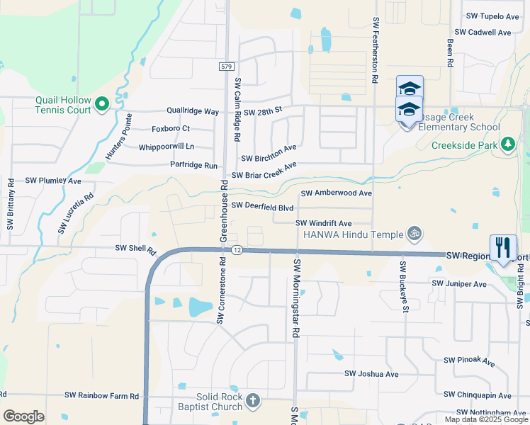 map of restaurants, bars, coffee shops, grocery stores, and more near 3403 Southwest Windrift Avenue in Bentonville