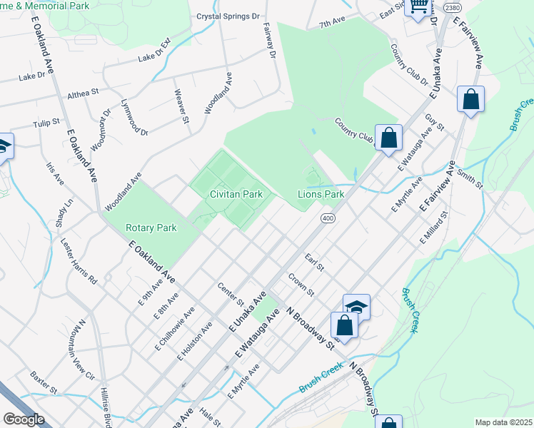 map of restaurants, bars, coffee shops, grocery stores, and more near 1503 East Chilhowie Avenue in Johnson City