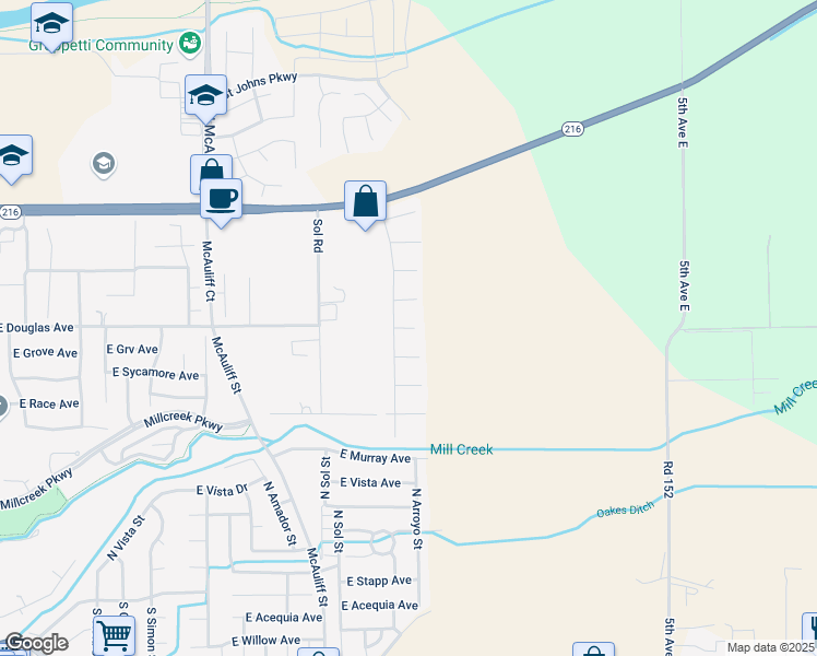 map of restaurants, bars, coffee shops, grocery stores, and more near 4419 Wildwood Court in Visalia
