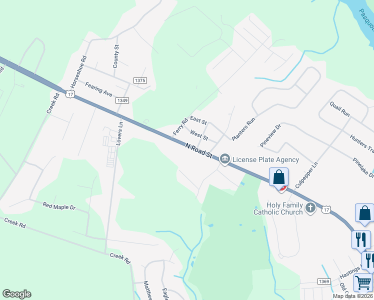 map of restaurants, bars, coffee shops, grocery stores, and more near 1609 North Road Street in Elizabeth City