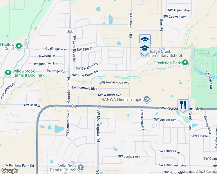 map of restaurants, bars, coffee shops, grocery stores, and more near 3106 Southwest Amberwood Avenue in Bentonville