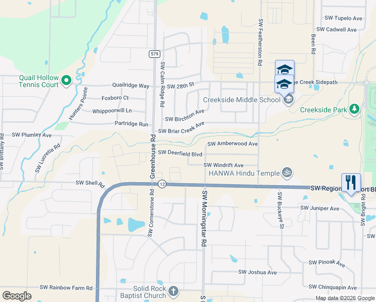 map of restaurants, bars, coffee shops, grocery stores, and more near 3404 Southwest Deerfield Boulevard in Bentonville