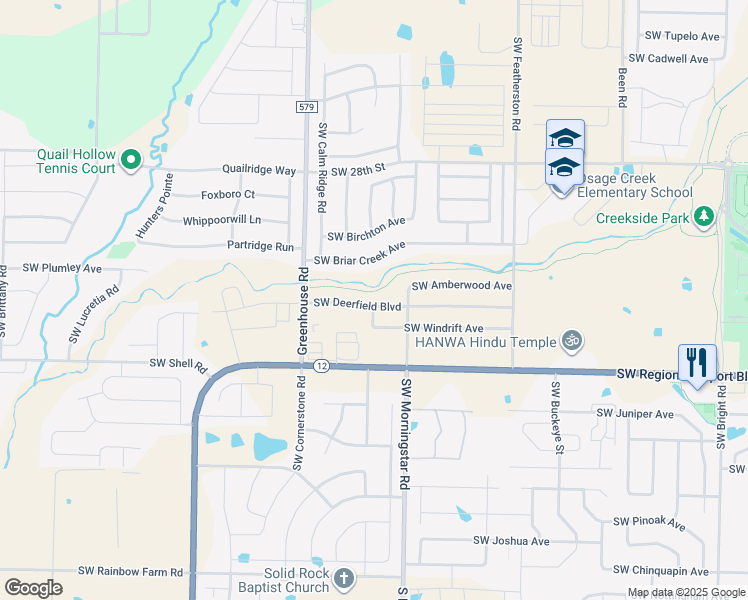 map of restaurants, bars, coffee shops, grocery stores, and more near 3404 Southwest Deerfield Boulevard in Bentonville