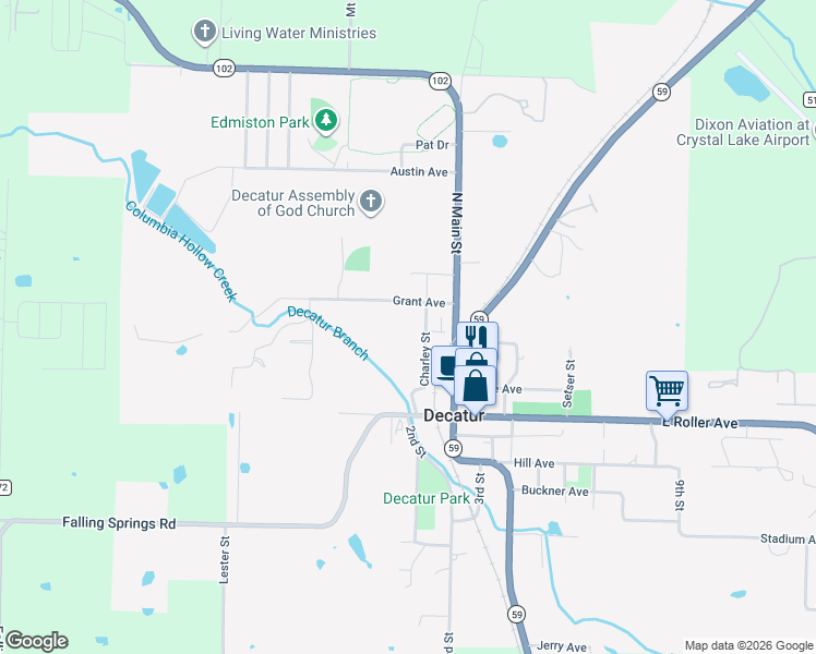map of restaurants, bars, coffee shops, grocery stores, and more near 264 Grant Avenue in Decatur