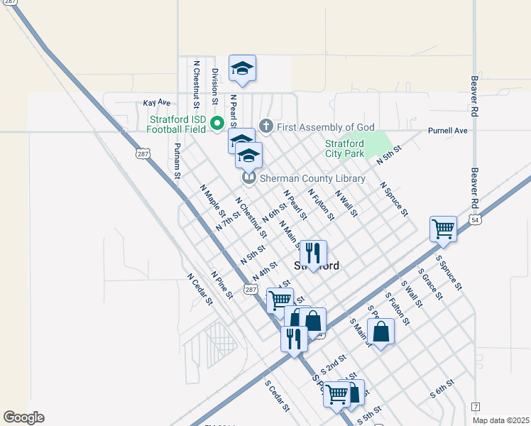 map of restaurants, bars, coffee shops, grocery stores, and more near 601-699 North Main Street in Stratford