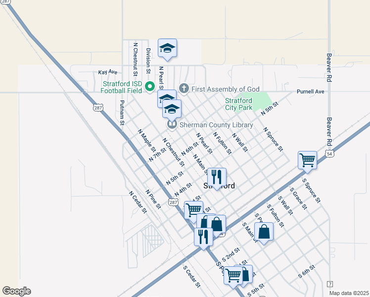 map of restaurants, bars, coffee shops, grocery stores, and more near 601 North Main Street in Stratford
