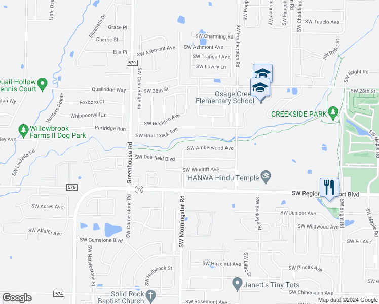 map of restaurants, bars, coffee shops, grocery stores, and more near 3205 Southwest Amberwood Avenue in Bentonville