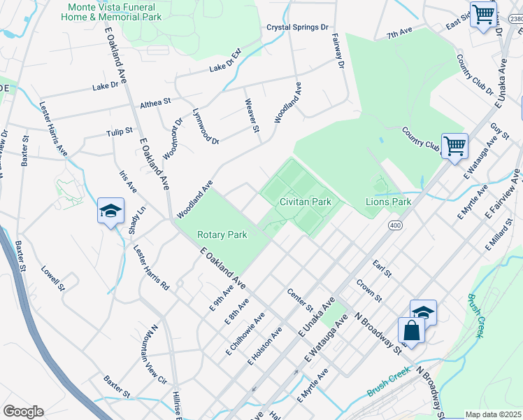 map of restaurants, bars, coffee shops, grocery stores, and more near 1305 East 10th Avenue in Johnson City