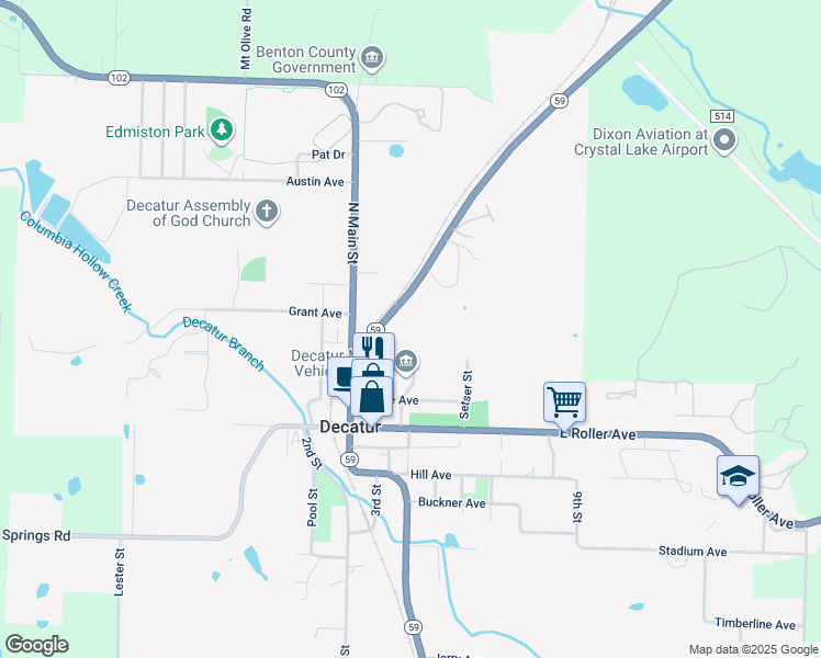 map of restaurants, bars, coffee shops, grocery stores, and more near 532 Highway 59 in Decatur
