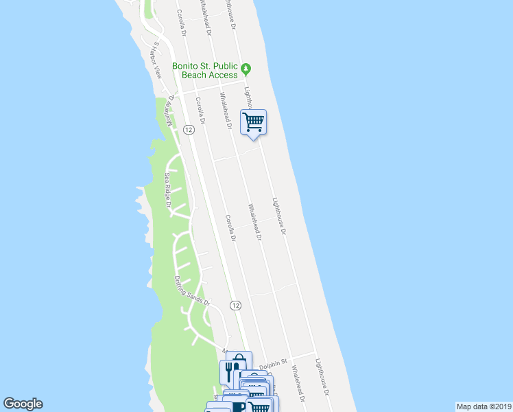 map of restaurants, bars, coffee shops, grocery stores, and more near 877 Whalehead Drive in Corolla