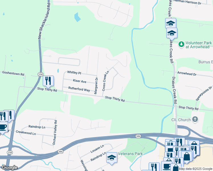 map of restaurants, bars, coffee shops, grocery stores, and more near 106 Cross Creek Ln in Hendersonville