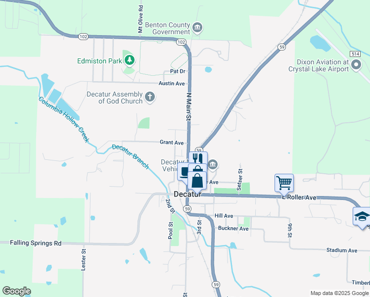 map of restaurants, bars, coffee shops, grocery stores, and more near 451 North Main Street in Decatur