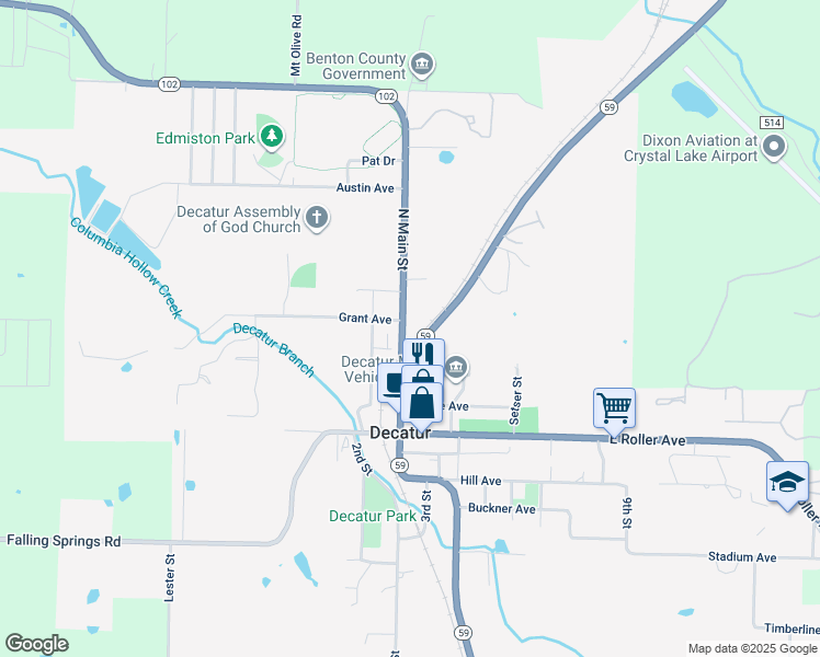 map of restaurants, bars, coffee shops, grocery stores, and more near 451 North Main Street in Decatur