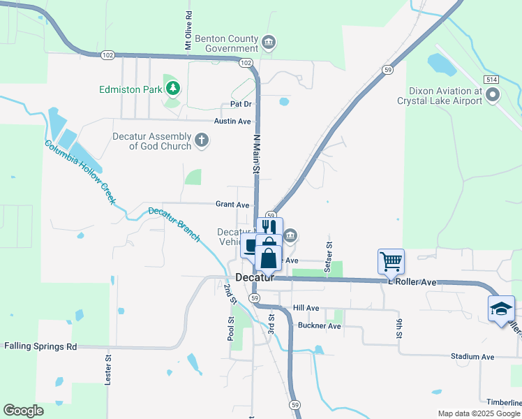 map of restaurants, bars, coffee shops, grocery stores, and more near 451 North Main Street in Decatur