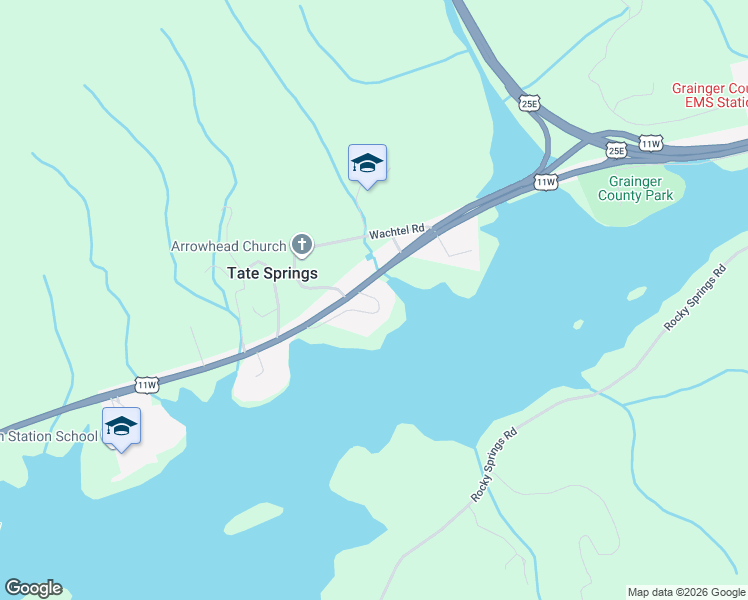 map of restaurants, bars, coffee shops, grocery stores, and more near 164 Village Lane in Bean Station