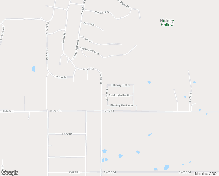 map of restaurants, bars, coffee shops, grocery stores, and more near 5100 East Hickory Bluff Drive in Claremore