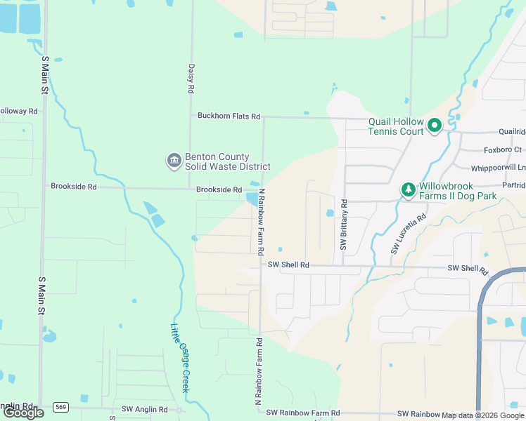 map of restaurants, bars, coffee shops, grocery stores, and more near 8401-8561 North Rainbow Farm Road in Bentonville