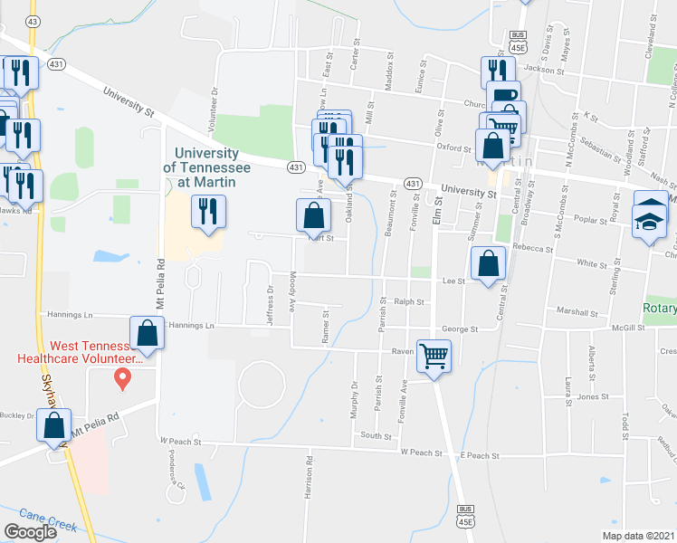 map of restaurants, bars, coffee shops, grocery stores, and more near 519 Lee Street in Martin