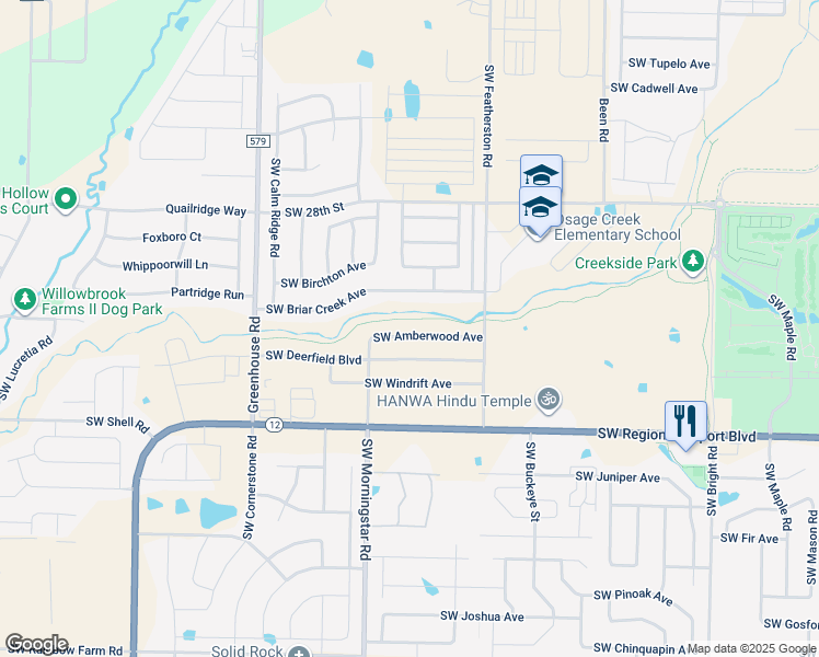 map of restaurants, bars, coffee shops, grocery stores, and more near 3106 Southwest Amberwood Avenue in Bentonville