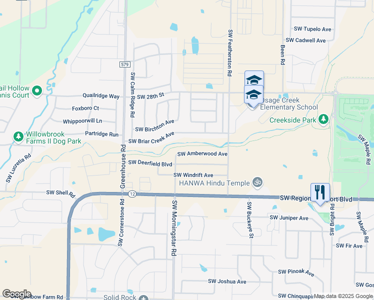 map of restaurants, bars, coffee shops, grocery stores, and more near 3106 Southwest Amberwood Avenue in Bentonville