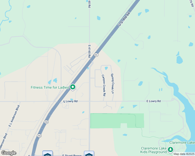 map of restaurants, bars, coffee shops, grocery stores, and more near 18830 Canyon Creek Road in Claremore