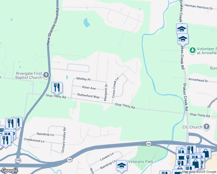 map of restaurants, bars, coffee shops, grocery stores, and more near 1008 Margaret Drive in Hendersonville