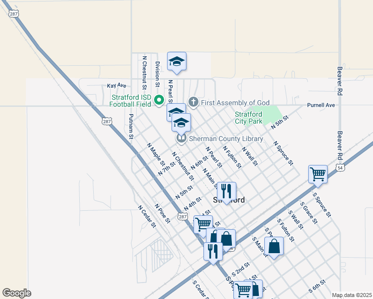 map of restaurants, bars, coffee shops, grocery stores, and more near 701 North Chestnut Street in Stratford