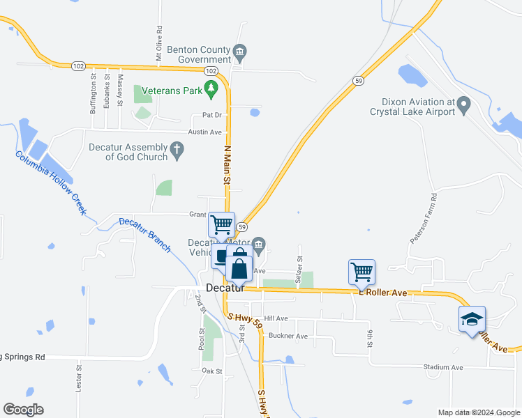 map of restaurants, bars, coffee shops, grocery stores, and more near 532 Highway 59 in Decatur