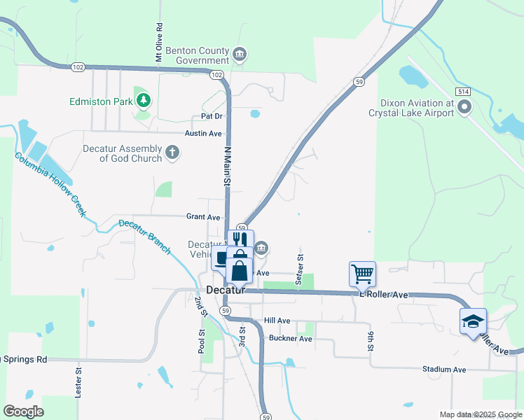 map of restaurants, bars, coffee shops, grocery stores, and more near 558 Highway 59 in Decatur