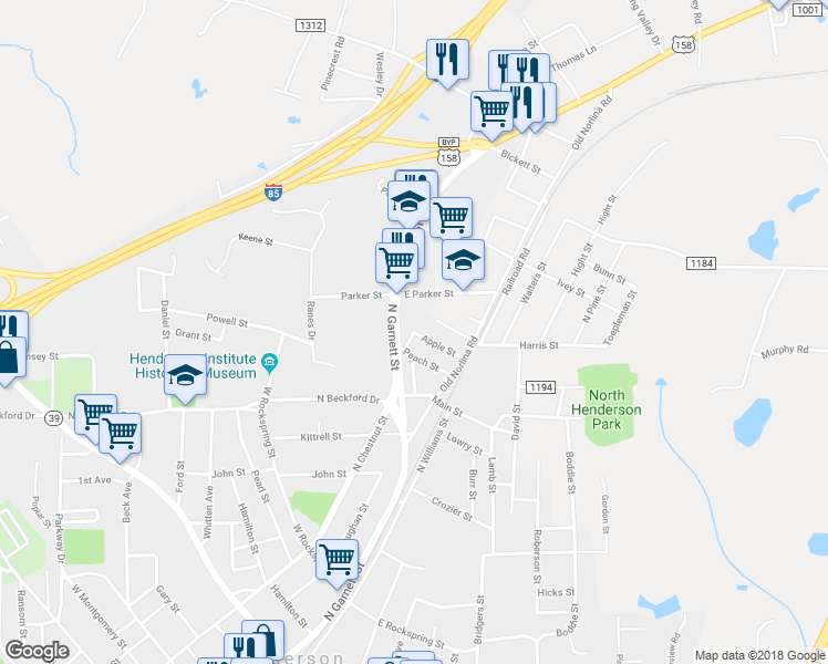 map of restaurants, bars, coffee shops, grocery stores, and more near 17 Apple Street in Henderson