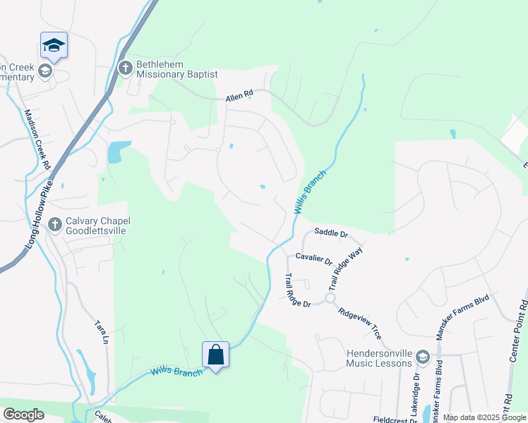 map of restaurants, bars, coffee shops, grocery stores, and more near 573 Fall Creek Circle in Goodlettsville