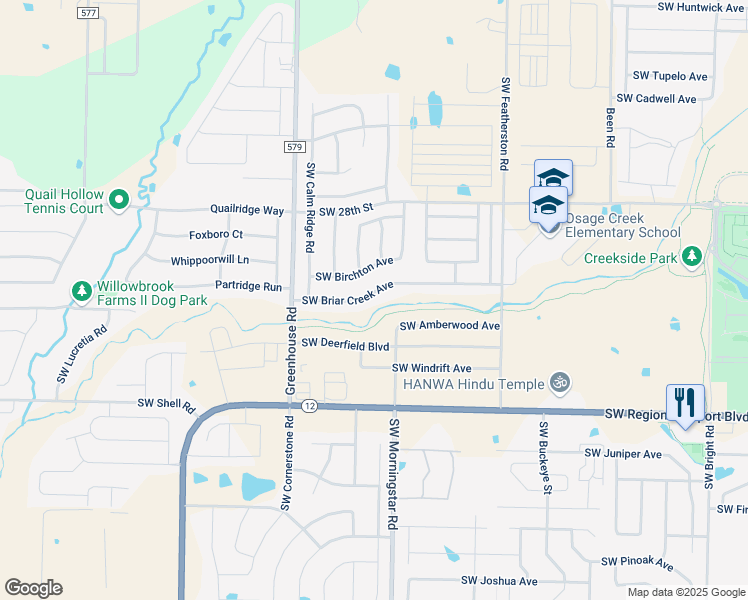 map of restaurants, bars, coffee shops, grocery stores, and more near 3501 Southwest Birchton Avenue in Bentonville