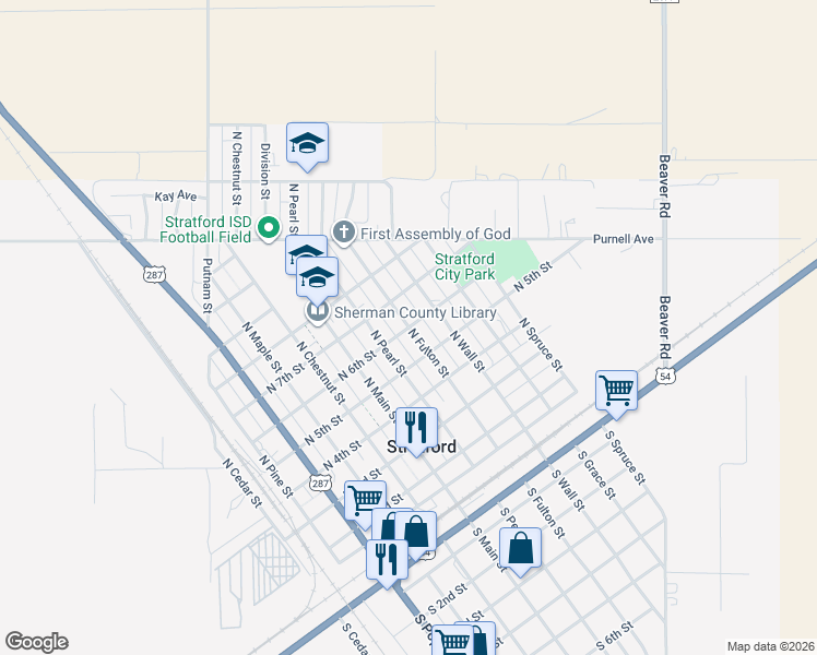 map of restaurants, bars, coffee shops, grocery stores, and more near 701 North 6th Street in Stratford