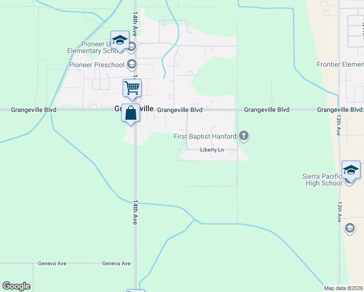 map of restaurants, bars, coffee shops, grocery stores, and more near 9172 Frontier Street in Hanford